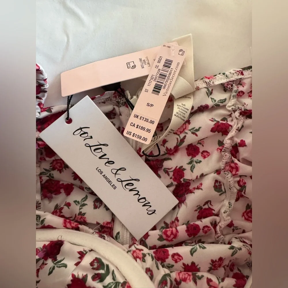 NWT For Love & Lemon White & Pink floral pink puff sleeve dresss - Picture 5 of 6